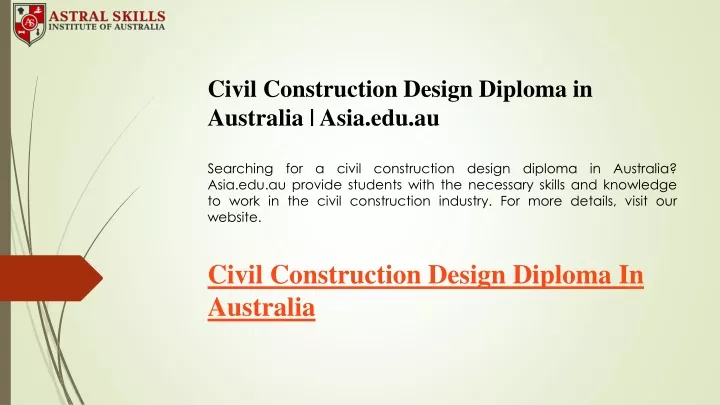 civil construction design diploma in australia