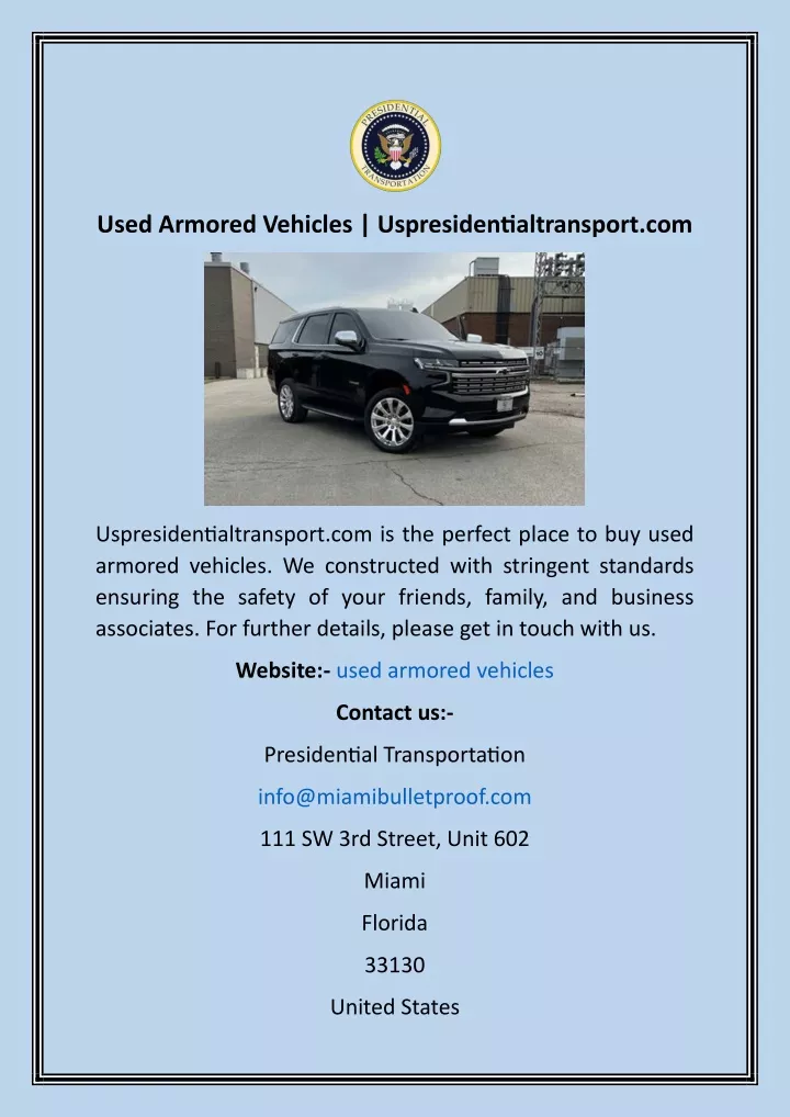 used armored vehicles uspresidentialtransport com