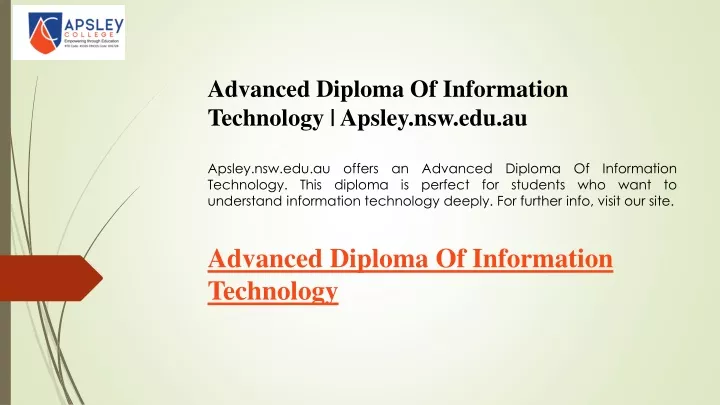 advanced diploma of information technology apsley