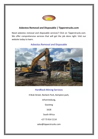 Asbestos Removal and Disposable | Tipperstrucks.com