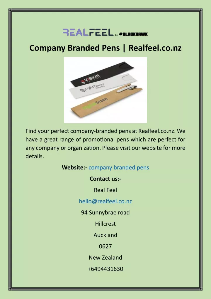 company branded pens realfeel co nz