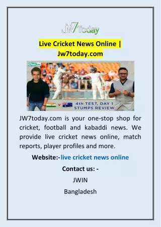 Live Cricket News Online | Jw7today.com