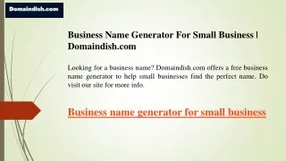Business Name Generator For Small Business  Domaindish.com