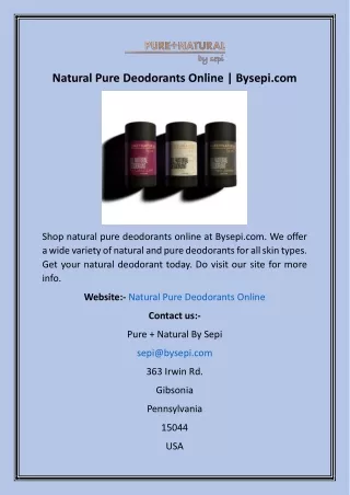 Natural Pure Deodorants Online  Bysepi