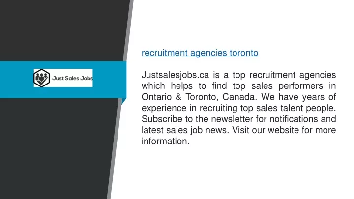 recruitment agencies toronto justsalesjobs