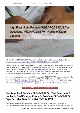 High Pass-Rate Reliable PEGAPCDS87V1 Test Questions, PEGAPCDS87V1 Reliable Exam Voucher