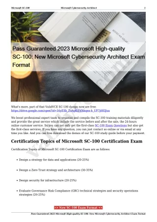 Pass Guaranteed 2023 Microsoft High-quality SC-100: New Microsoft Cybersecurity Architect Exam Format