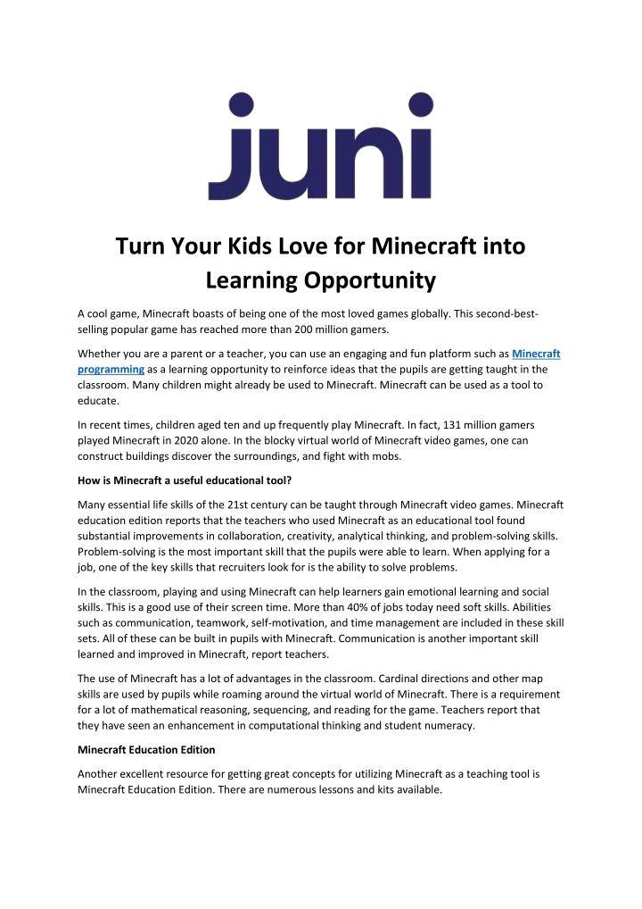 turn your kids love for minecraft into learning