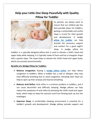 Help your Little One Sleep Peacefully with Quality Pillow for Toddler