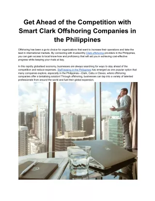 Get Ahead of the Competition with Smart Clark Offshoring Companies in the Philippines