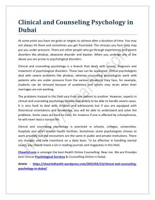 Clinical and Counseling Psychology in Dubai