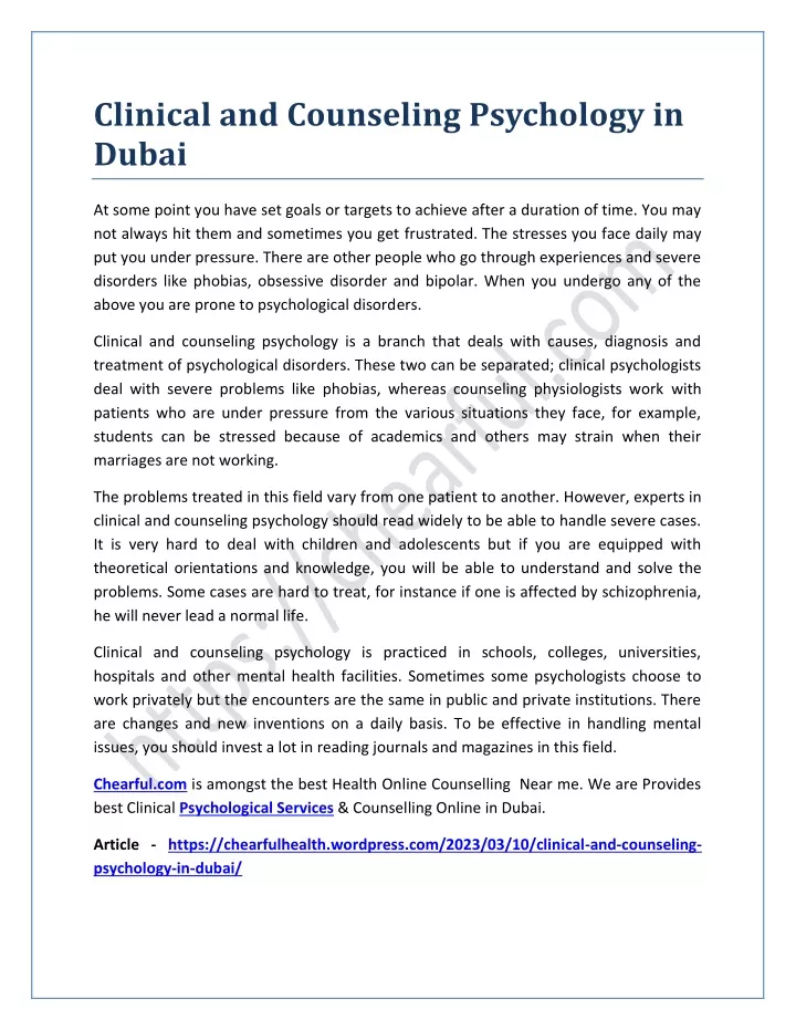 clinical and counseling psychology in dubai