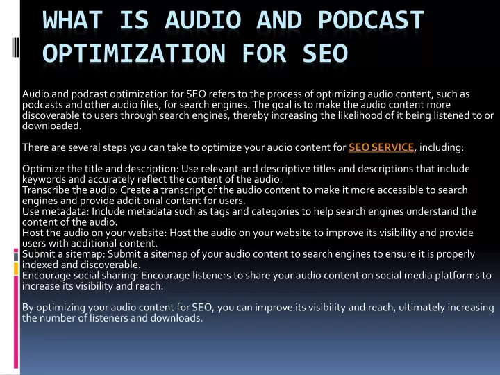 what is audio and podcast optimization for seo