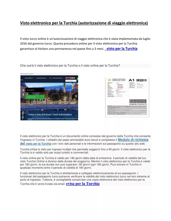visto elettronico per la turchia autorizzazione