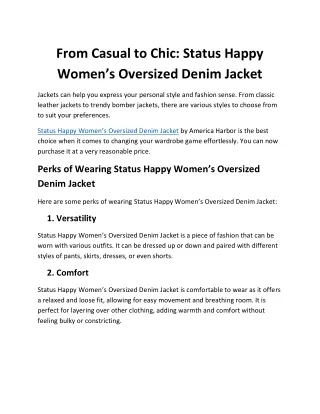 Status Happy Women’s Oversized Denim Jacket – Cute Ladies Denim Jacket – Printed