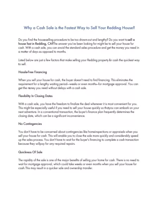 Why a Cash Sale is the Fastest Way to Sell Your Redding House?