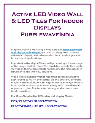 Active LED Video Wall & LED iles For Indoor Displays  PurplewaveIndia