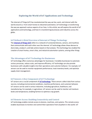 Exploring the World of IoT Applications and Technology