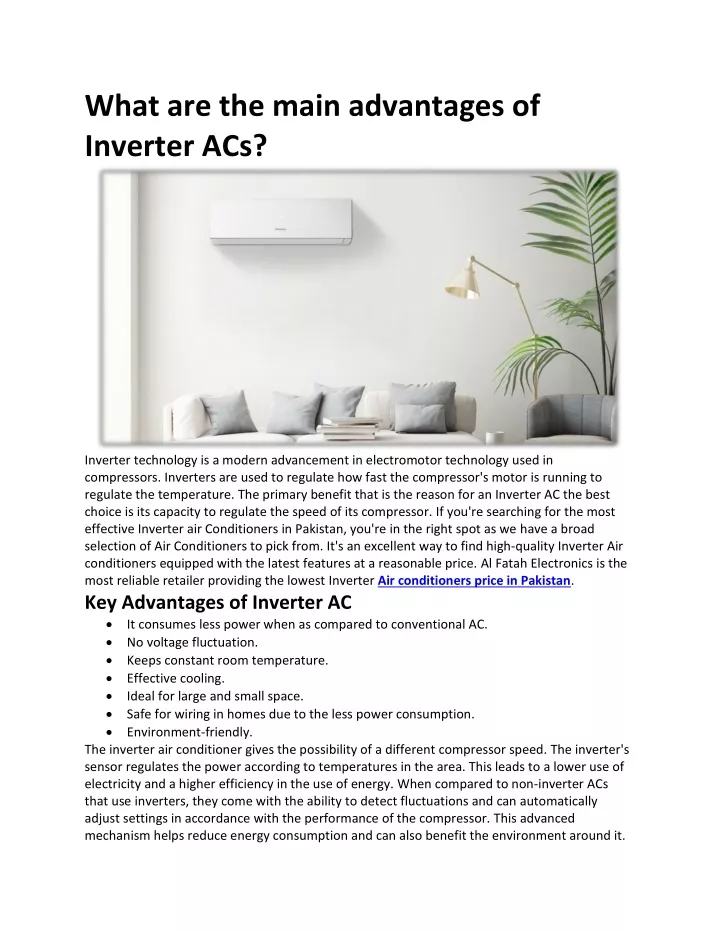 what are the main advantages of inverter acs