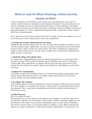 What to Look for When Choosing a Home Security System In Ohio