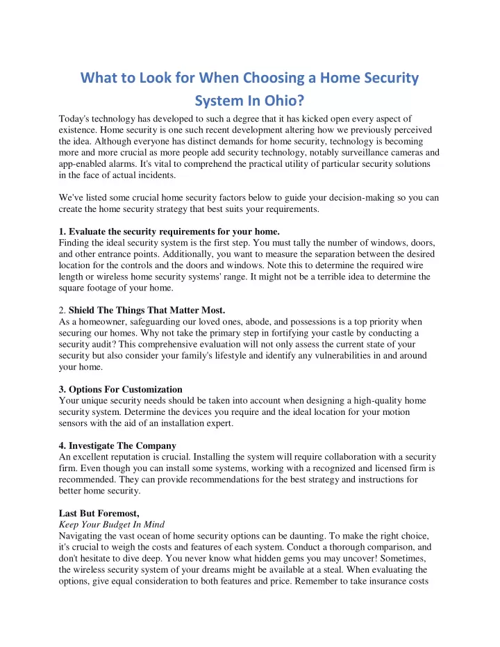 what to look for when choosing a home security