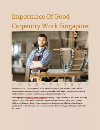 Importance Of Good Carpentry Work Singapore