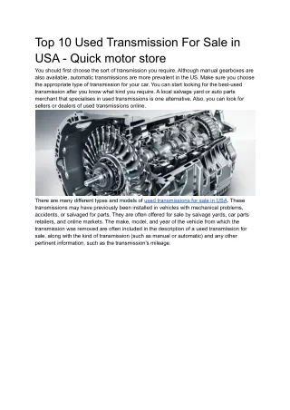 Top 10 Used Transmission For Sale in USA - Quick motor store