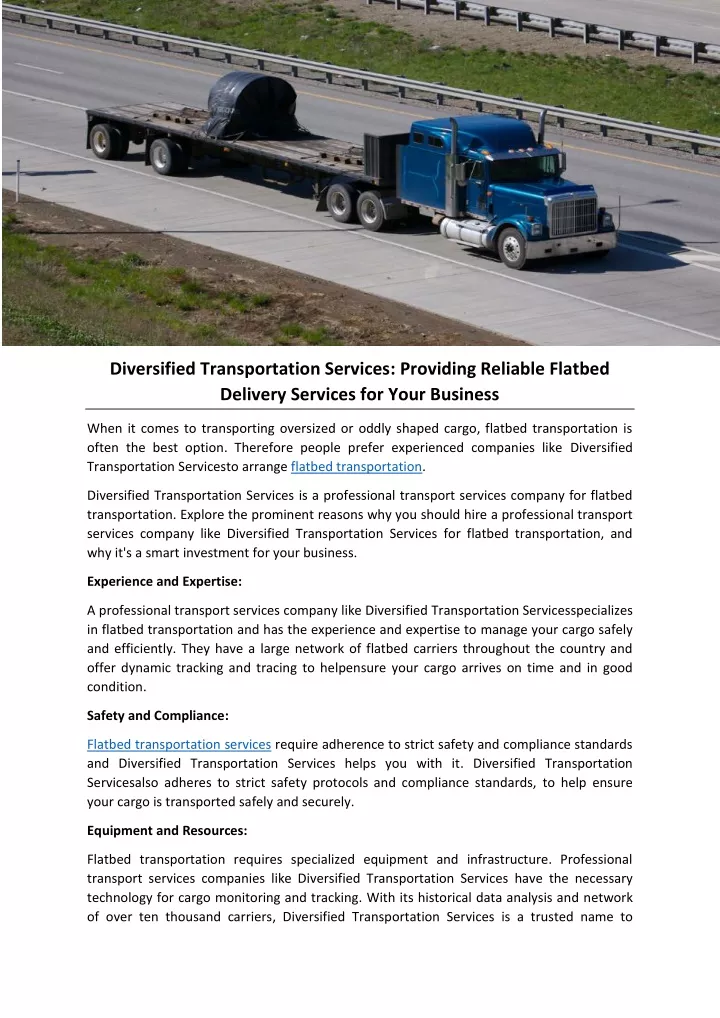 diversified transportation services providing