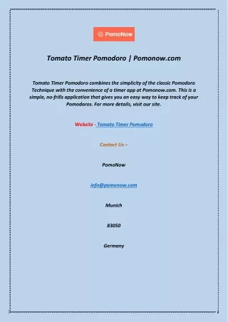 Tomato Timer Pomodoro | Pomonow.com