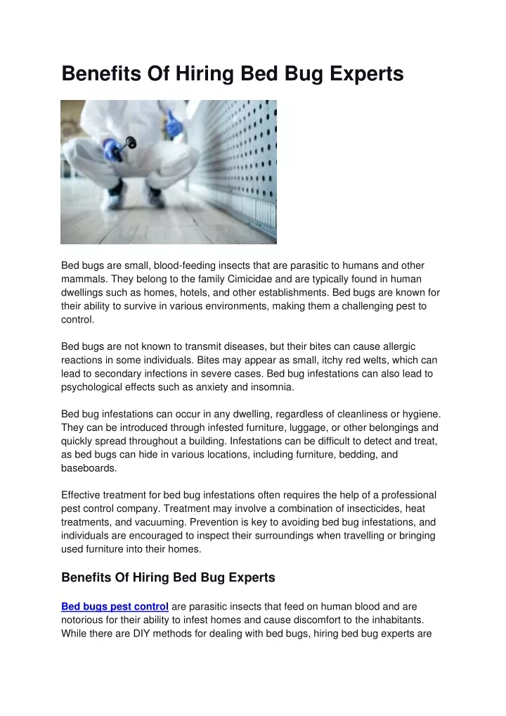 benefits of hiring bed bug experts