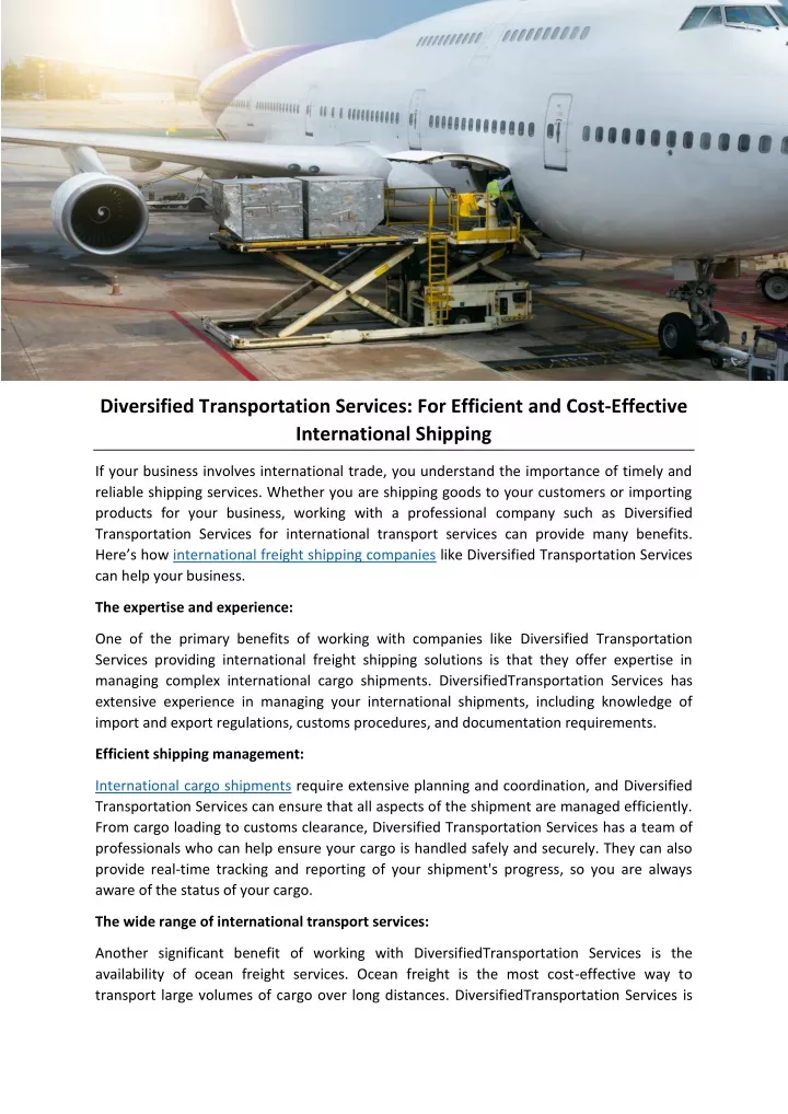 diversified transportation services for efficient