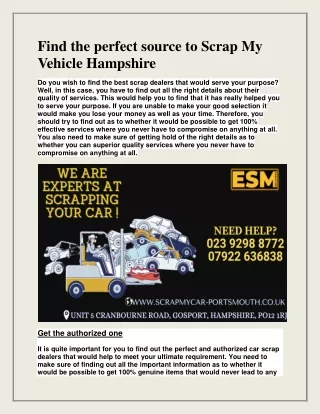 Find the perfect source to Scrap My Vehicle Hampshire
