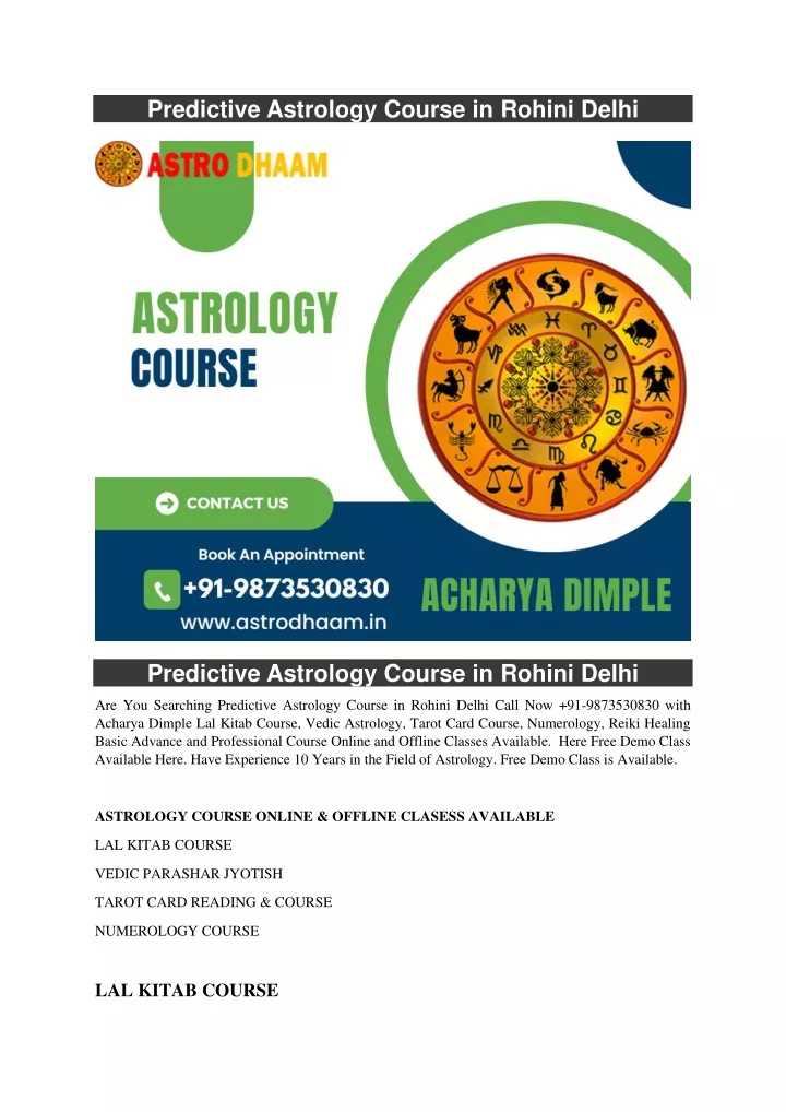predictive astrology course in rohini delhi
