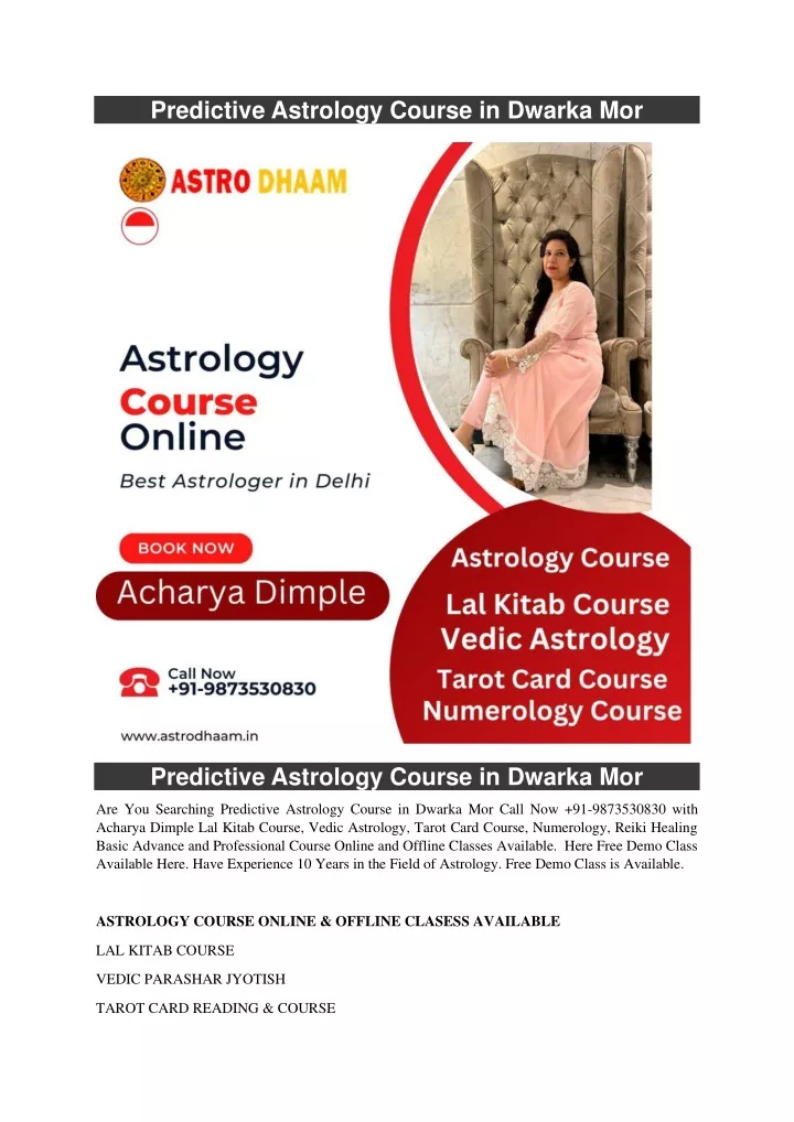 predictive astrology course in dwarka mor