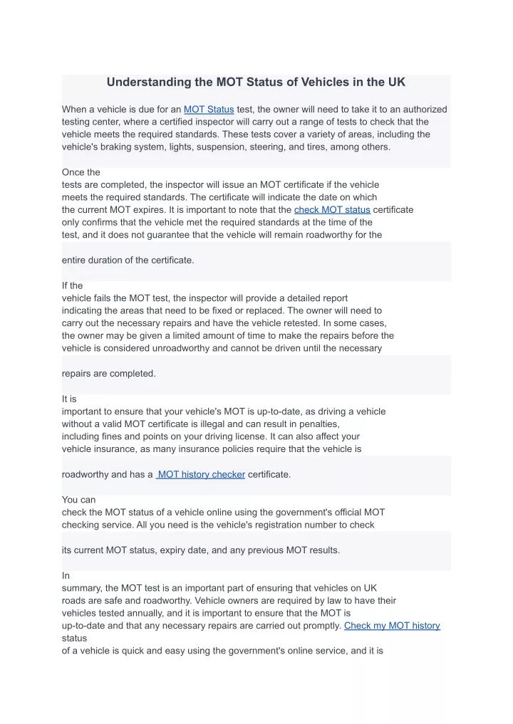 understanding the mot status of vehicles in the uk