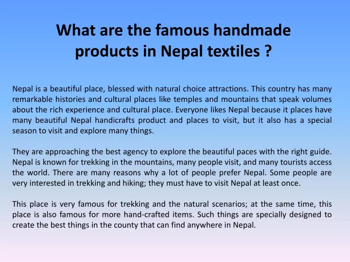 what are the famous handmade products in nepal