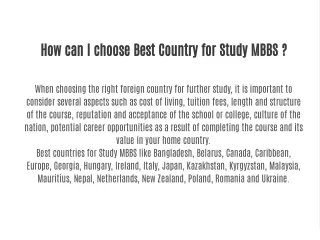 How can I choose Best Country for Study MBBS ?