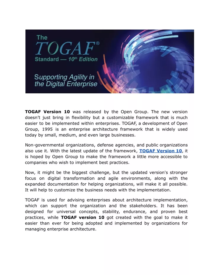 togaf version 10 was released by the open group