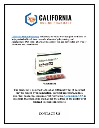 Buy Gabapentin 100mg Tablets USA | California Online pharmacy