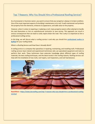 Top 7 Reasons: Why You Should Hire a Professional Roofing Service?