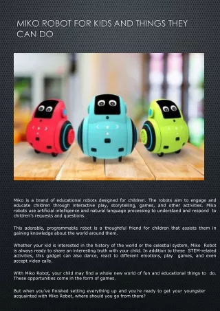 miko robot for kids and things they can do
