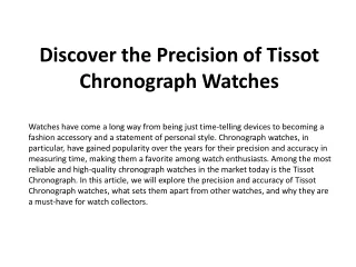 Discover the Precision of Tissot Chronograph Watches