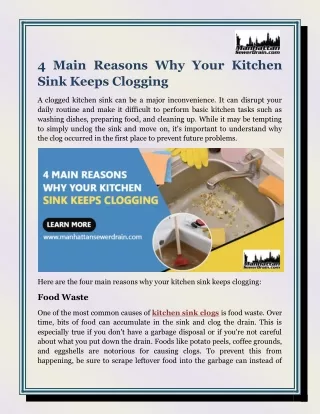 4 Main Reasons Why Your Kitchen Sink Keeps Clogging
