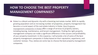 HOW TO CHOOSE THE BEST PROPERTY MANAGEMENT COMPANIES