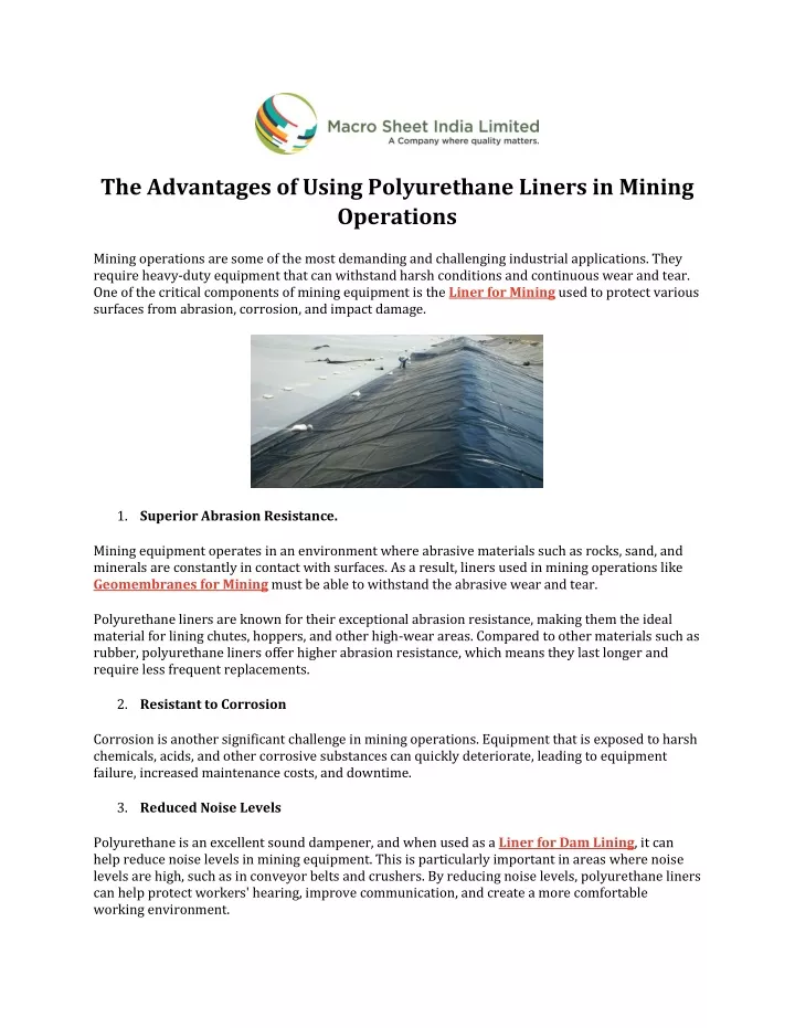 the advantages of using polyurethane liners