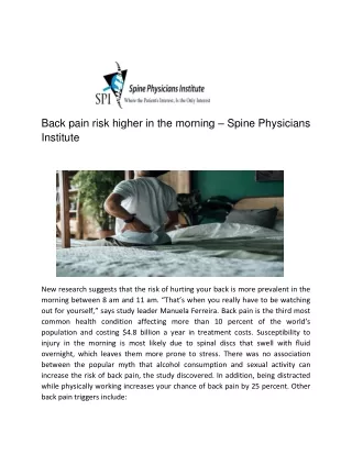 Back Pain Risk Higher in the Morning – Spine Physicians Institute