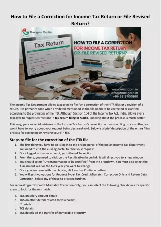 How to File a Correction for Income Tax Return or File Revised Return?