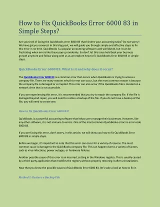 how to fix quickbooks error 6000 83 in simple