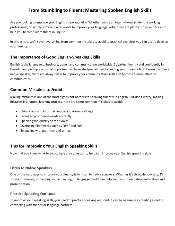 from stumbling to fluent mastering spoken english