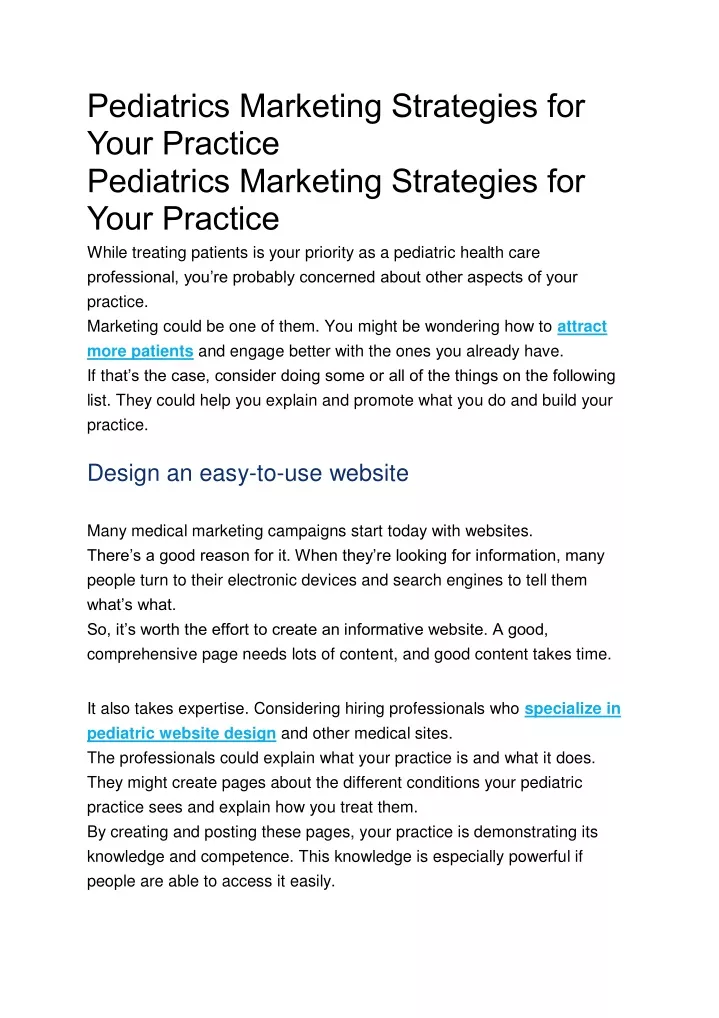 pediatrics marketing strategies for your practice